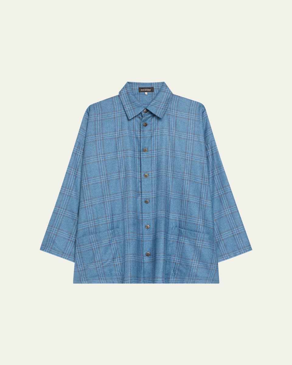Wide A-Line Shirt Jacket With Collar (Long Length)